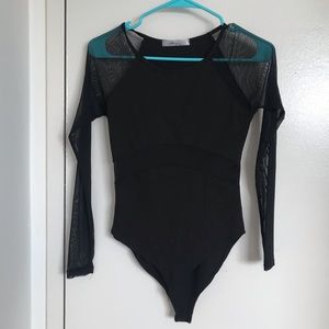 Black mesh cut out long sleeve body suit